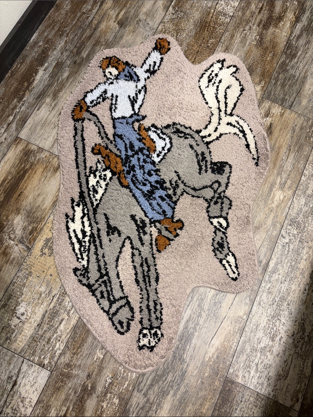 Western Cowboy Bronc Buster Bucking Horse Rider Area Rug Accent